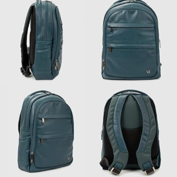 VELEZ Blue Leather Backpack -14 inch Laptop Bag - Water Resistant Backpack - Picture 5 of 8